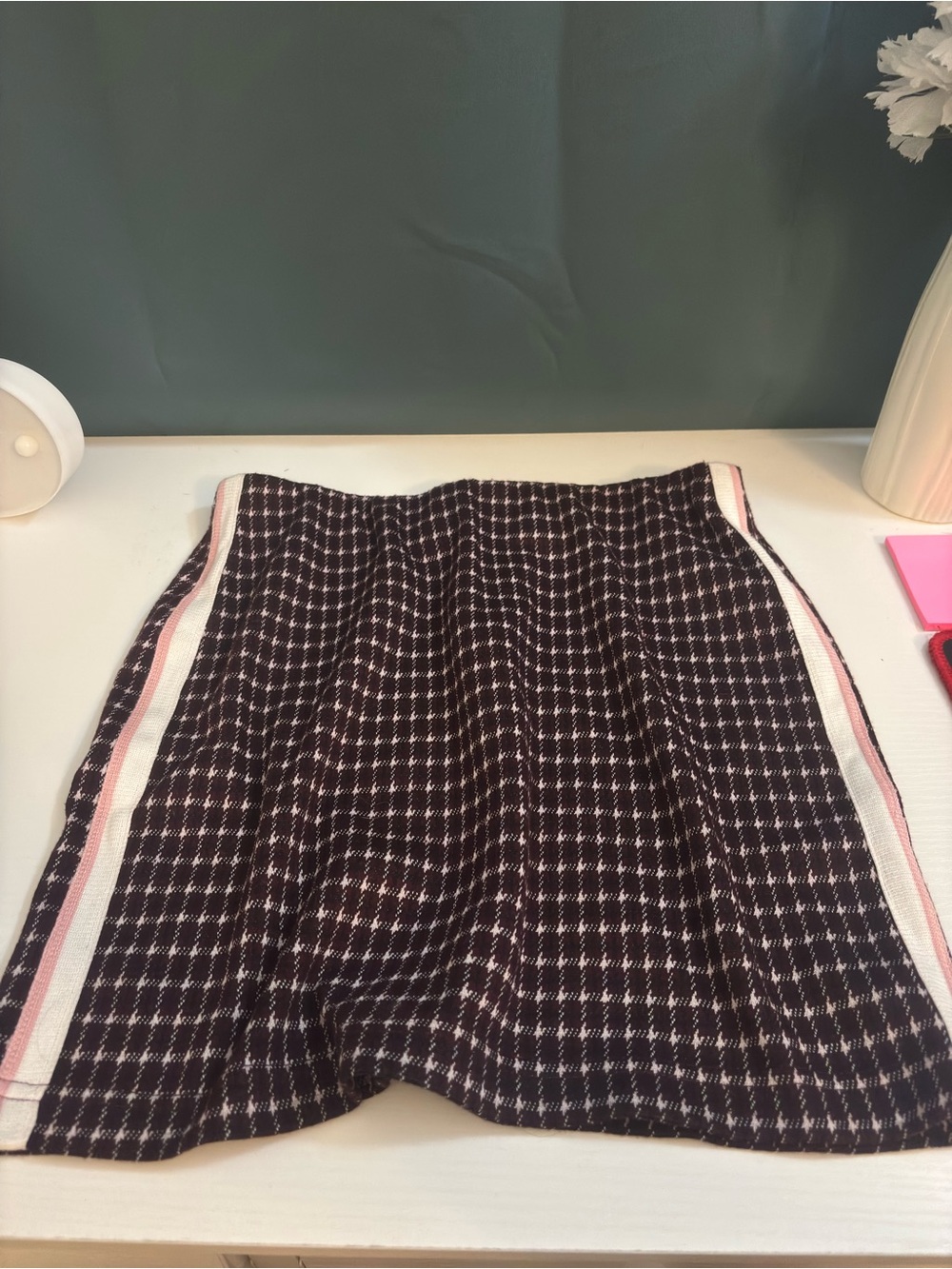 Forever 21 Black Checked Mini Skirt with Pink & White Side Stripes